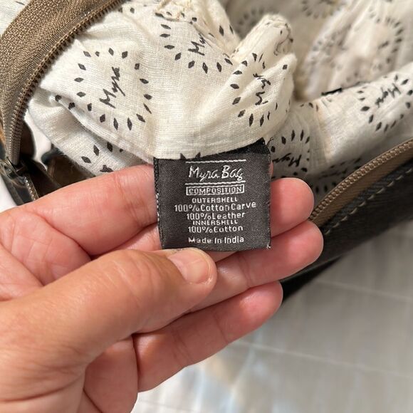 Myra Solidaster Crossbody Shoulder Upcycled Bag Leather Canvas Studded Floral - Picture 11 of 16